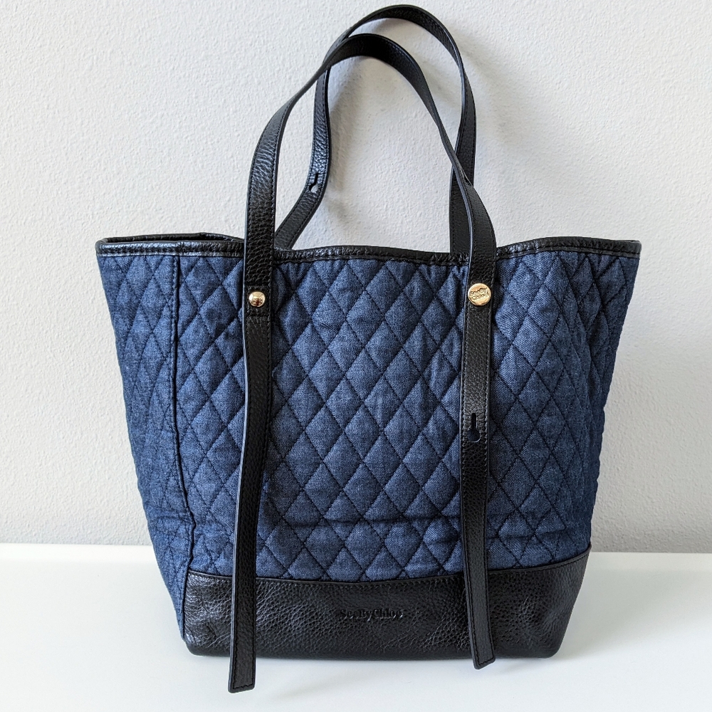SEE BY CHLOE Quilted Denim and Black Tote Bag
